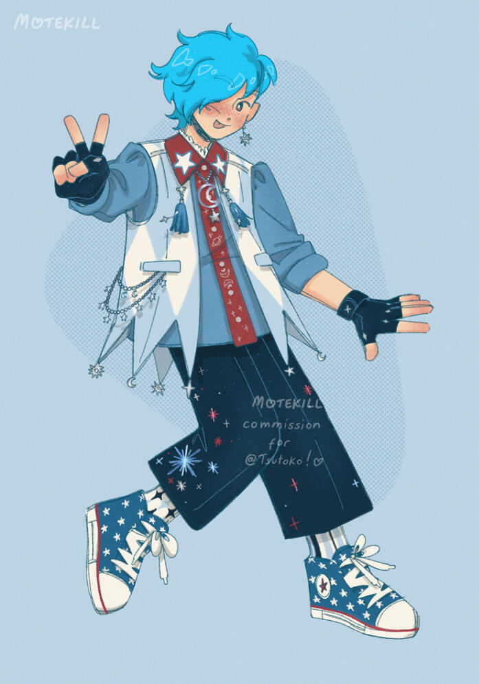 tsutoko | full liberty, wanted a good balance between whimsy and casual, incorporating jester and space themes