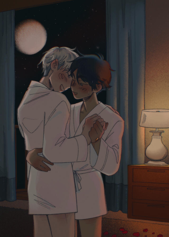 illustration for a 'haikyuu!!' BokuAka wedding fanzine